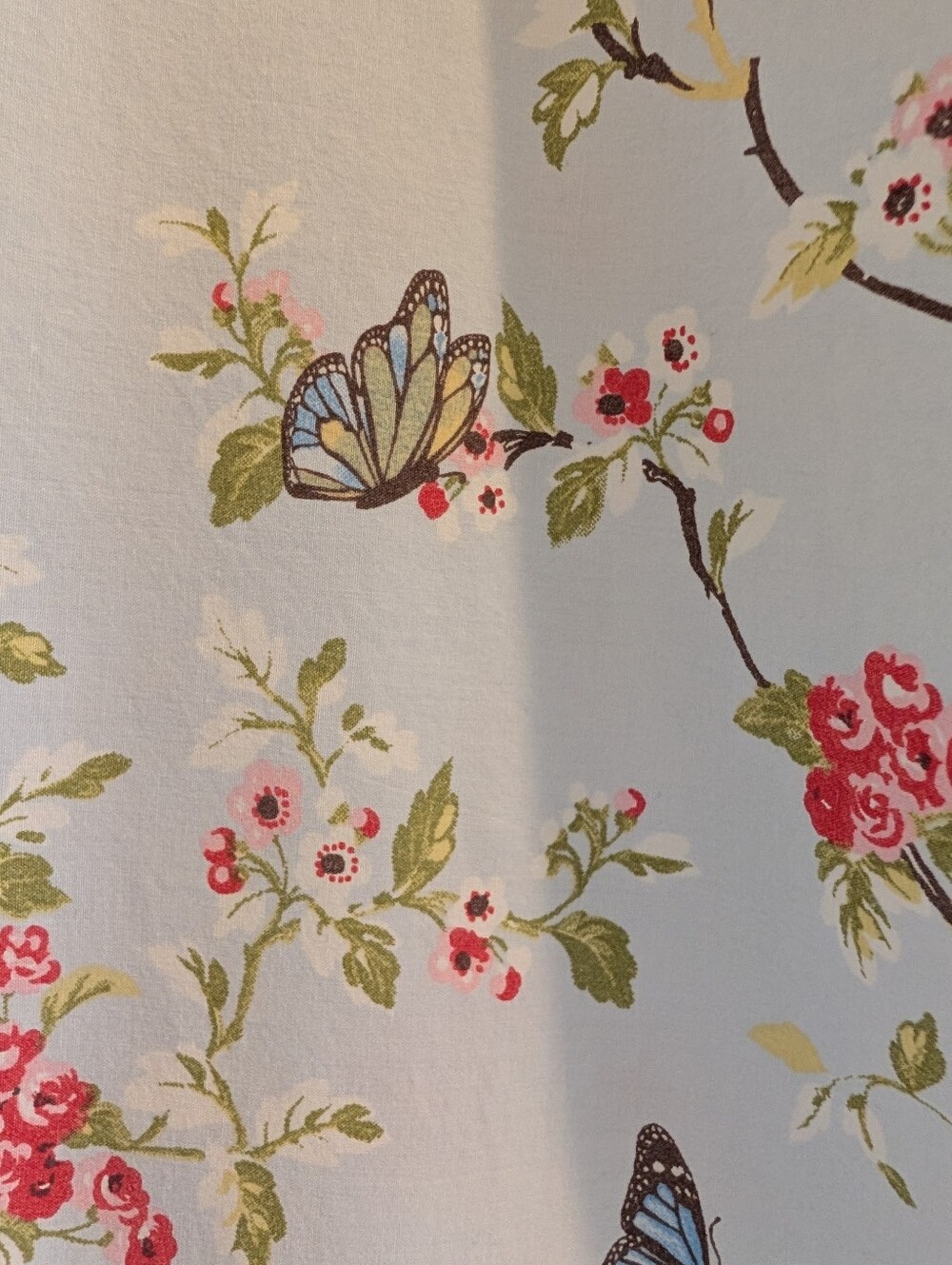 Vermont Country Store %100 Cotton Cottage Floral Butterfly Light Blue Med - Picture 5 of 9